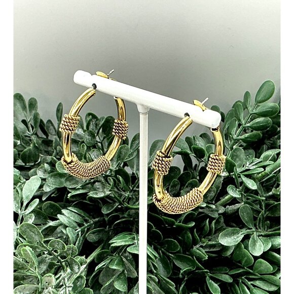 Gold Two Tone Twisted Wire Wrapped Hoop Earrings - Picture 6 of 7